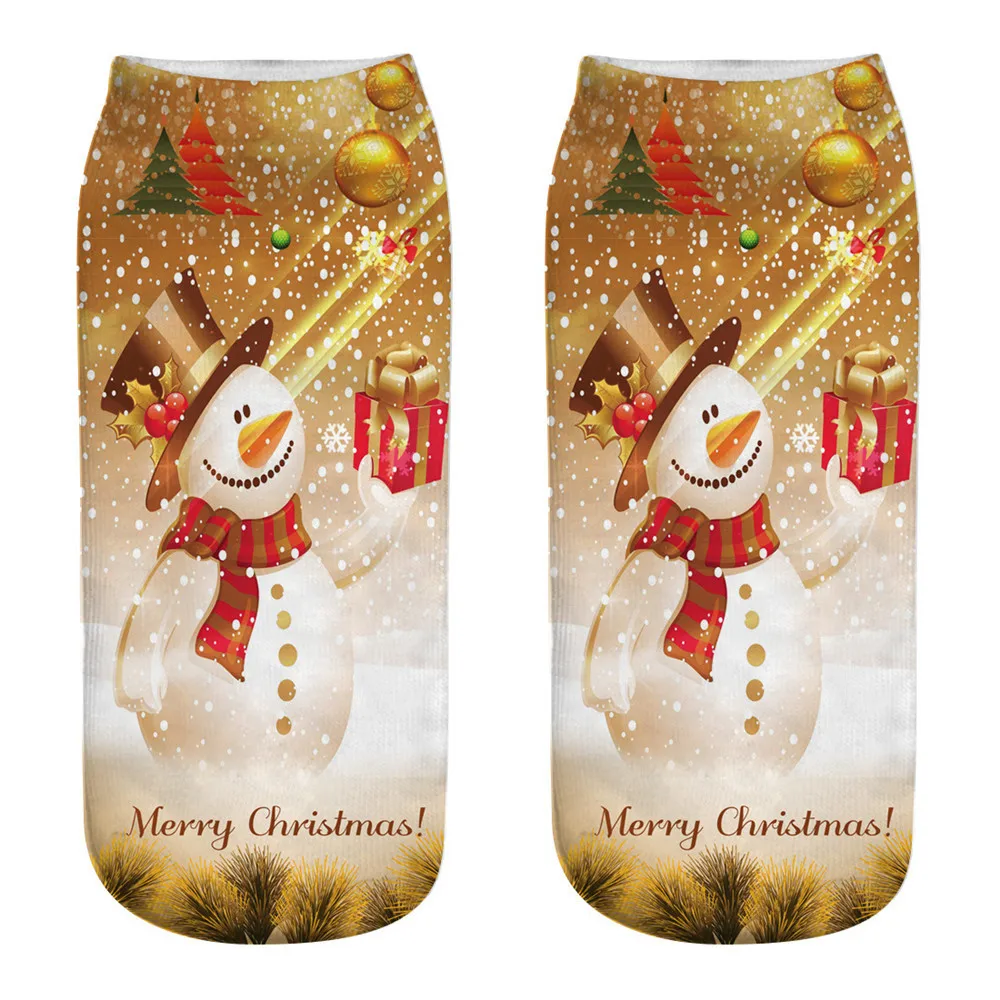 

1 Pair Men sock Cotton Santa Claus Socks 3D Printing Cartoon Christmas Sock Women Low Cut Ankle Snowman Pattern Socks Y819