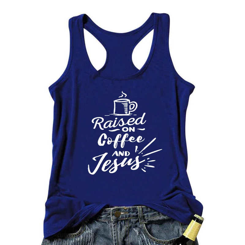Женские майки без рукавов с принтом кофе и Иисус майка круглым вырезом надписью