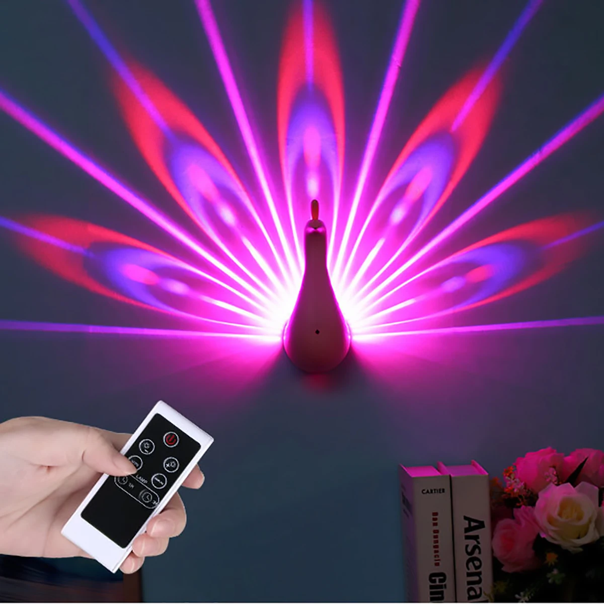 Ночник с павлиньим узором 7 цветов USB перезаряжаемый настенный для коридора