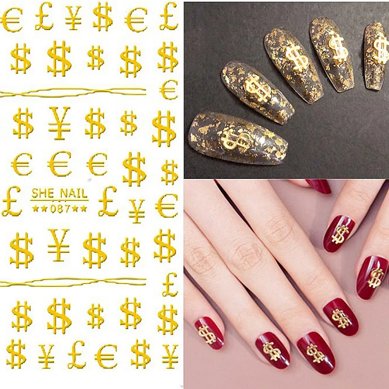Самоклеящиеся наклейки для ногтей 2 листа в комплекте золотистого цвета с