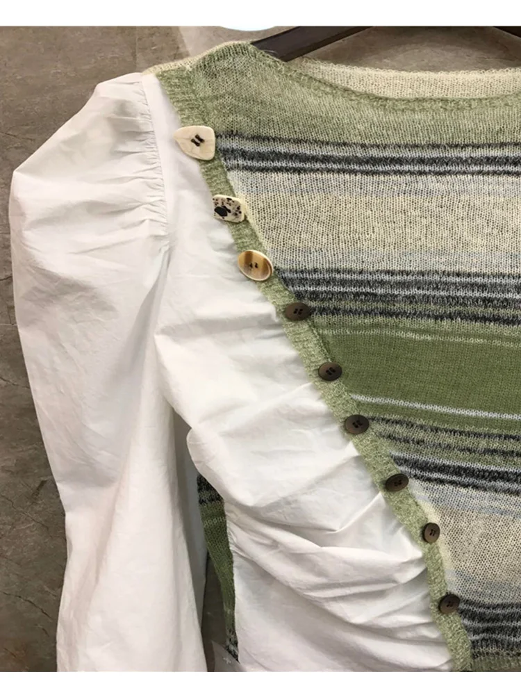 

Heavy craftsmanship, color contrast, irregular, button-shaped stitching, knitted shirt, ladies' autumn new fashion, all-match