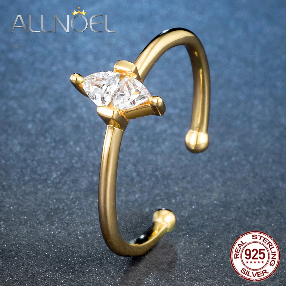 

ALLNOEL 925 Sterling Silver Zircon Ring For Women Diamond Designed Girls Real Gold Color Fine Jewelry For Wedding Engagement
