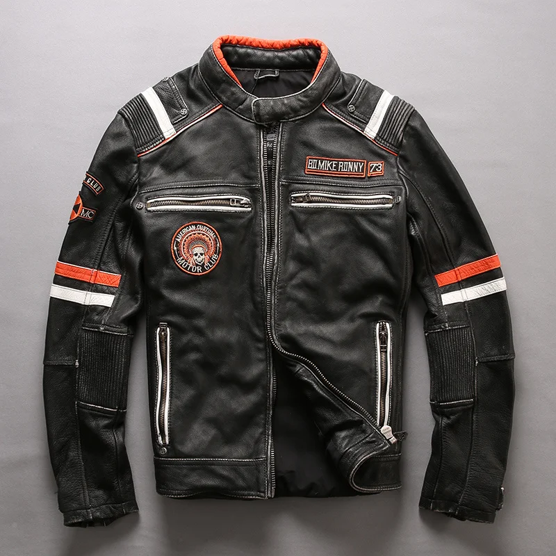 

2022 New Arrival Men's Vintage Genuine Leather Jacket Slim Fit Cowskin Motorcycle Biker Jacket For Men Black Coat