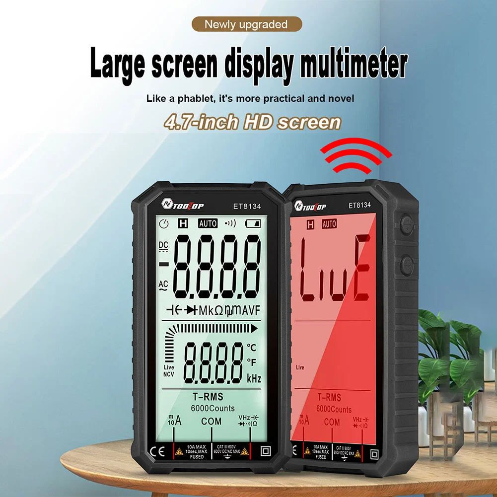 

TOOLTOP NCV Digital Multimeter LCD Backlight Auto Range 6000 Count AC DC Voltmeter Ammeter Ohm Voltage Tester Capacitance Meter