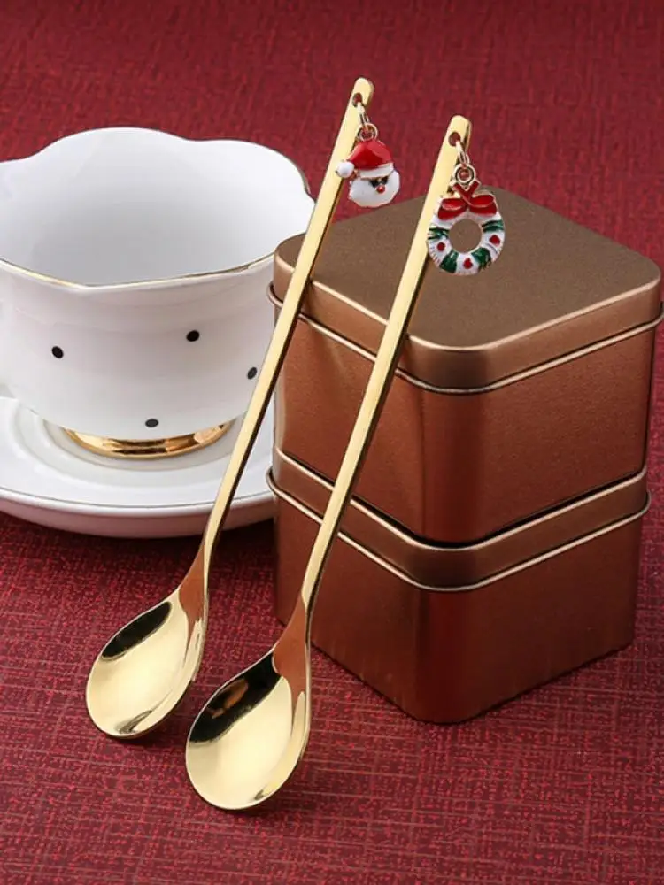 

Рождественская ложка из нержавеющей стали, креативные подвесные кофейные ложки, чайная ложка, десертная ложка, кухонный инструмент для сто...