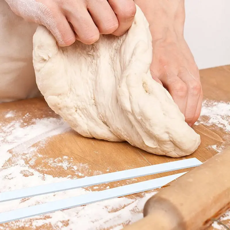 

2 Pcs Kitchen Accessories Tools Silicone Noodles Rolling Pin Track Bar Strips Dough Measuring Tap Top