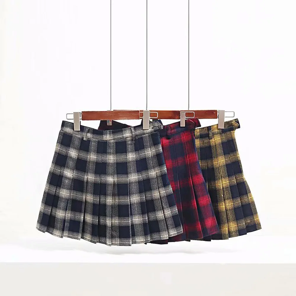 Женская плиссированная юбка в стиле Харадзюку желтая черная красная с высокой