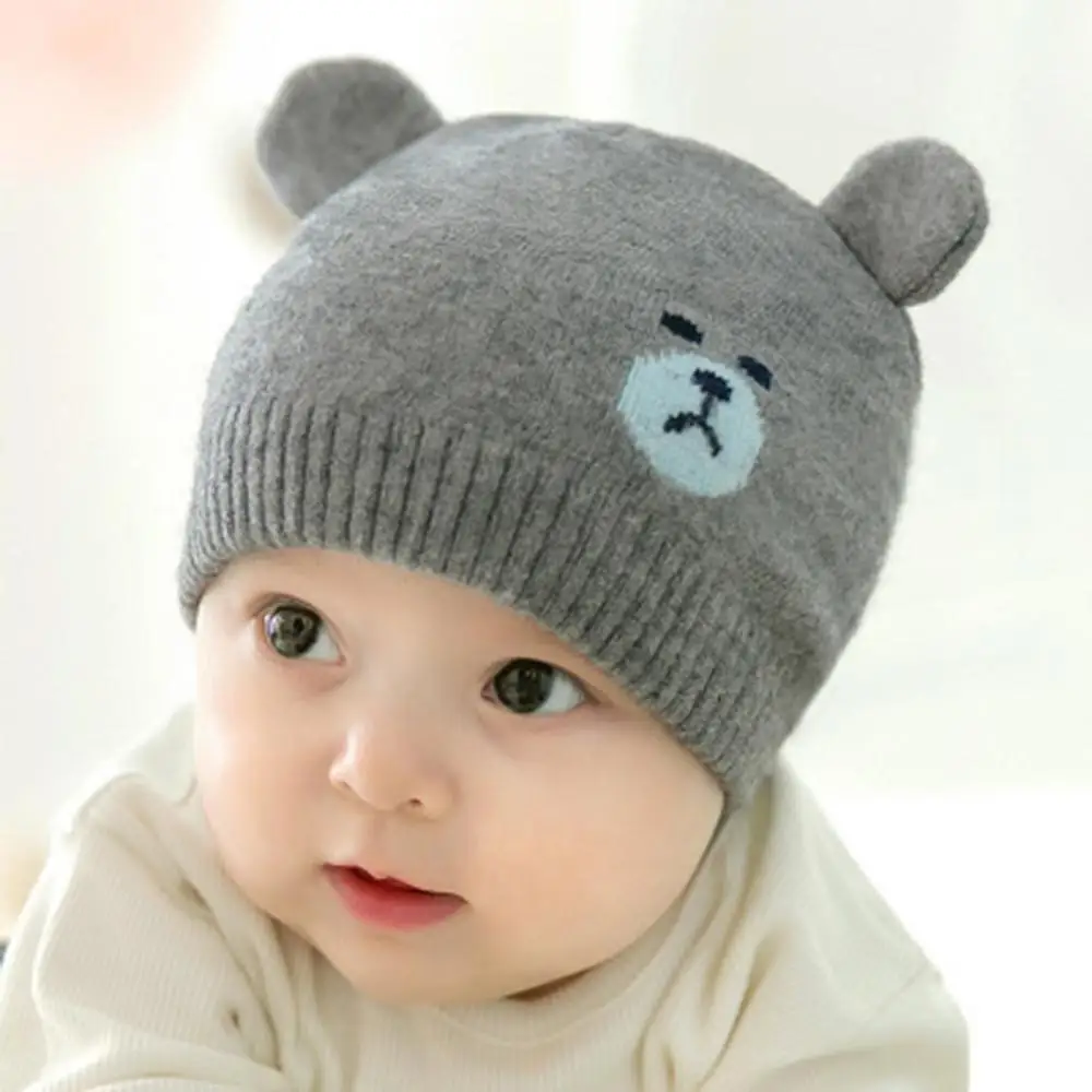 

2019 New Fashion Korean Autumn Winter Wool Hat Knitted Bear Ears Baby Wool Cap Cute Lovely Generous Baby Hat