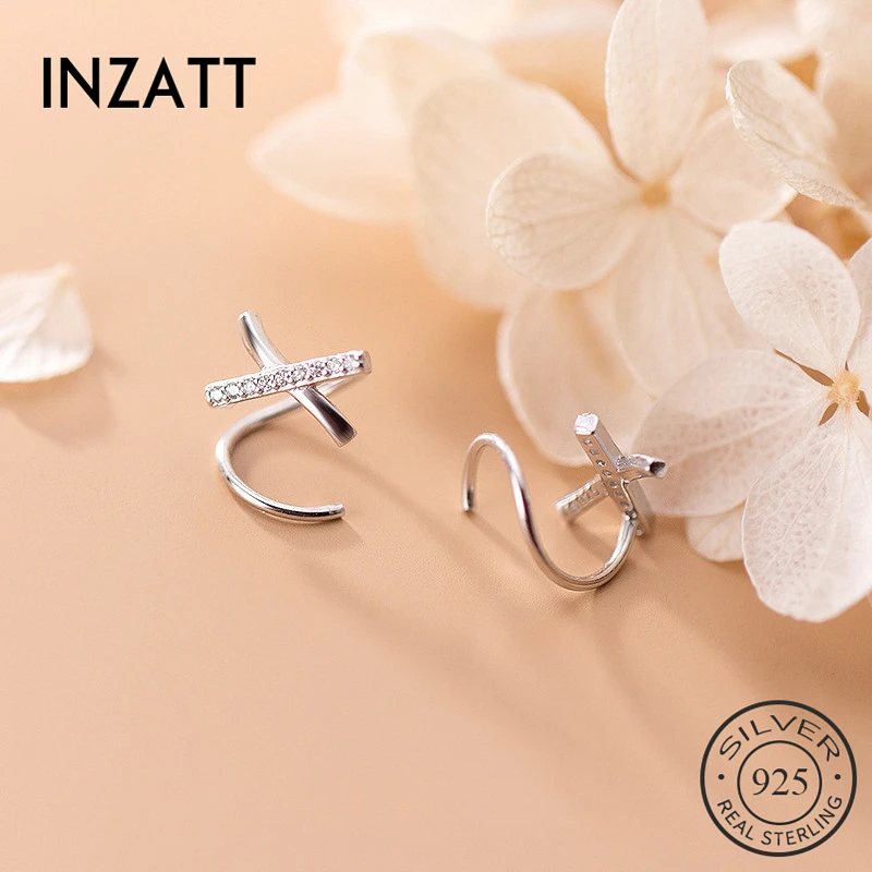 

INZATT реальные 925 Стерлинговое Серебро Циркон в форме Креста X Серьги в виде колец, для Модные женские вечерние панк ювелирные украшения миним...