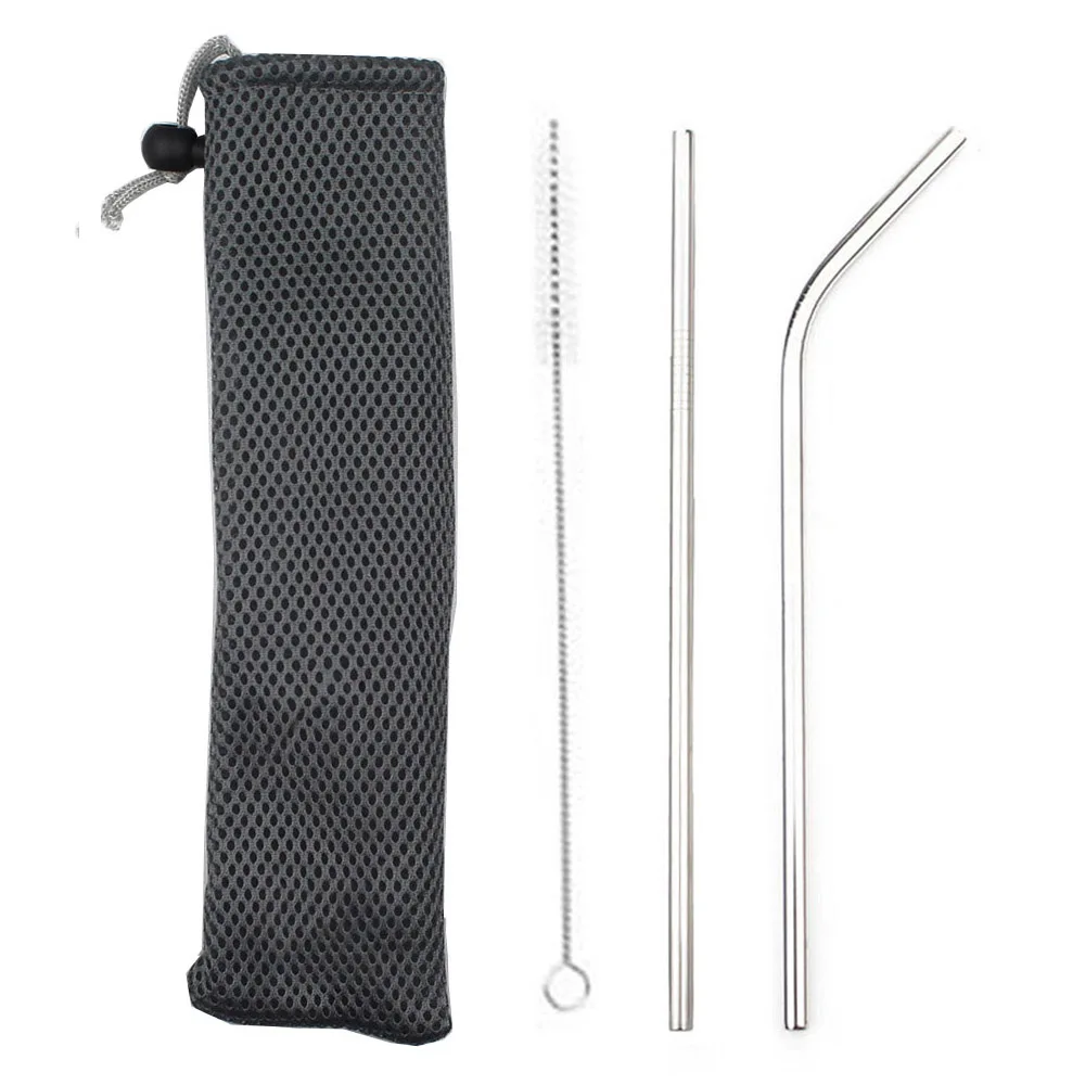 Silver Telescopic Metal Drinking Straw Collapsible Reusable Straw Portable Stainless Steel Straw with Case and Brush for Travel Outdoor - Цвет: Silver