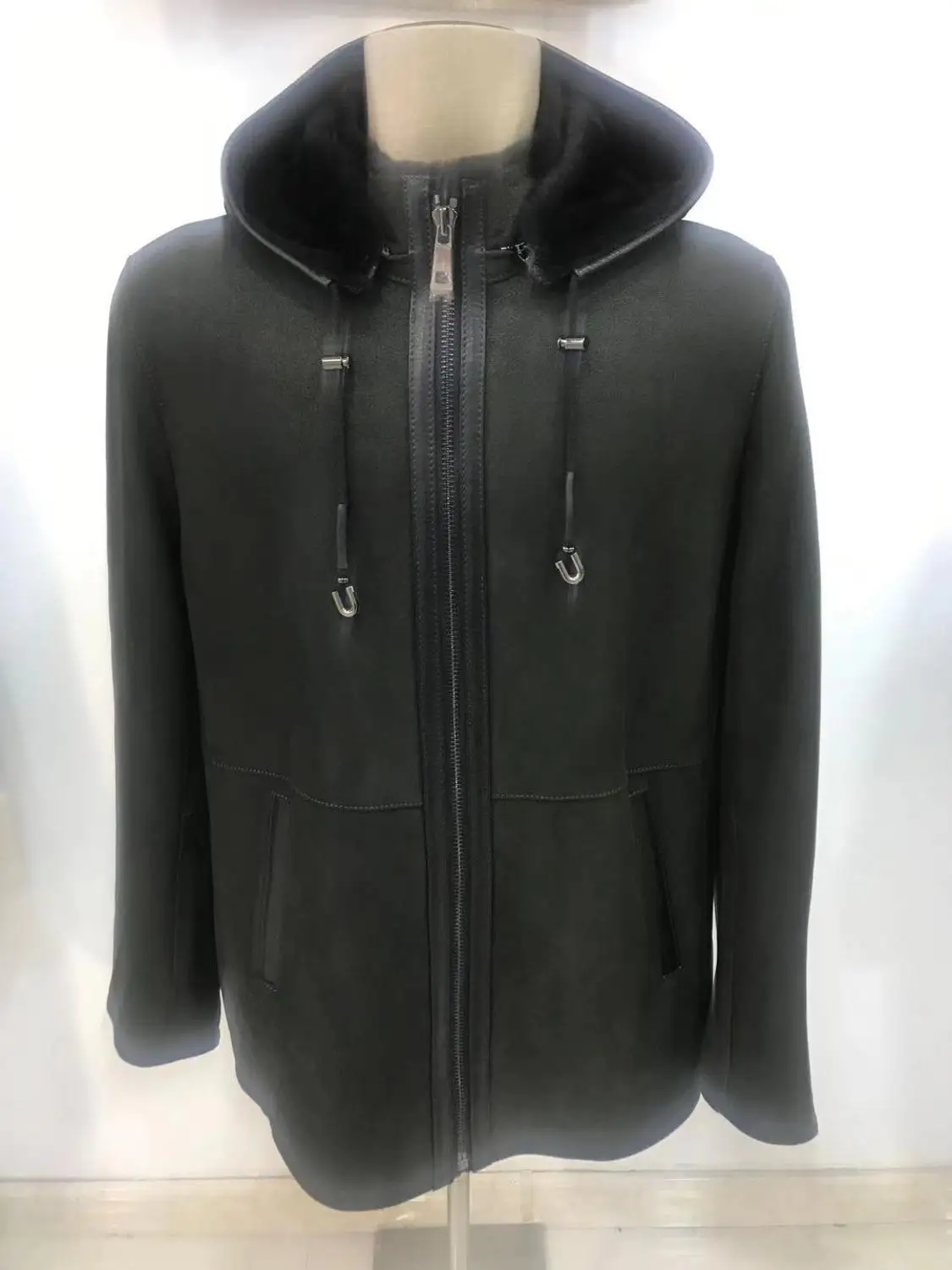 AMSIIKE мужской мех все в одном. Новое зимнее длинное пальто с капюшоном. Темно