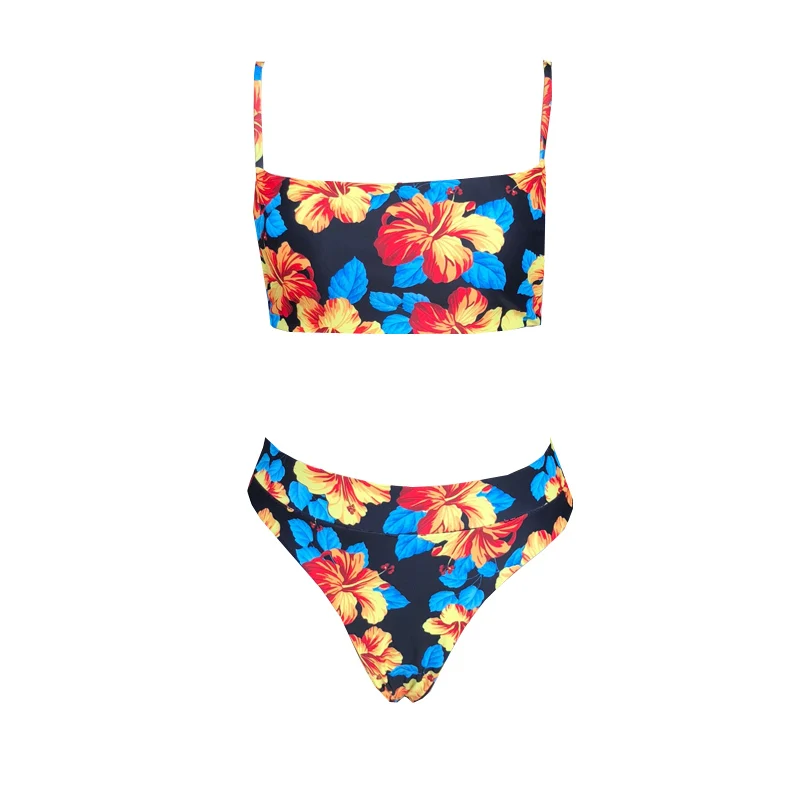 

Swimwear 2020 New Two Piece Suit Bikini High Waist Bandeau Swimsuit Swimming For Women Bathing Mujer Female Print Swim Suit XL