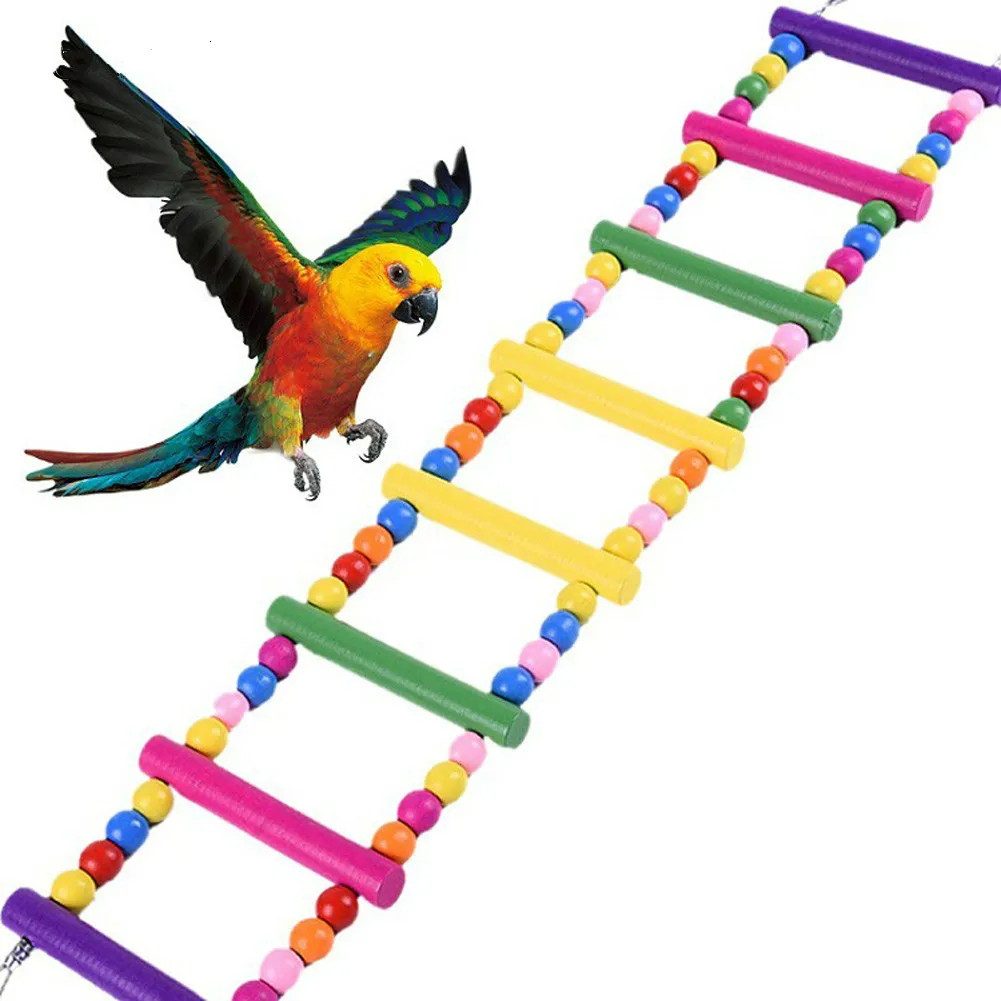 

Birds Pets Parrots Ladders Climbing Toy Hanging Colorful Balls with Natural Wood Bird Training Perch Toy Accessories