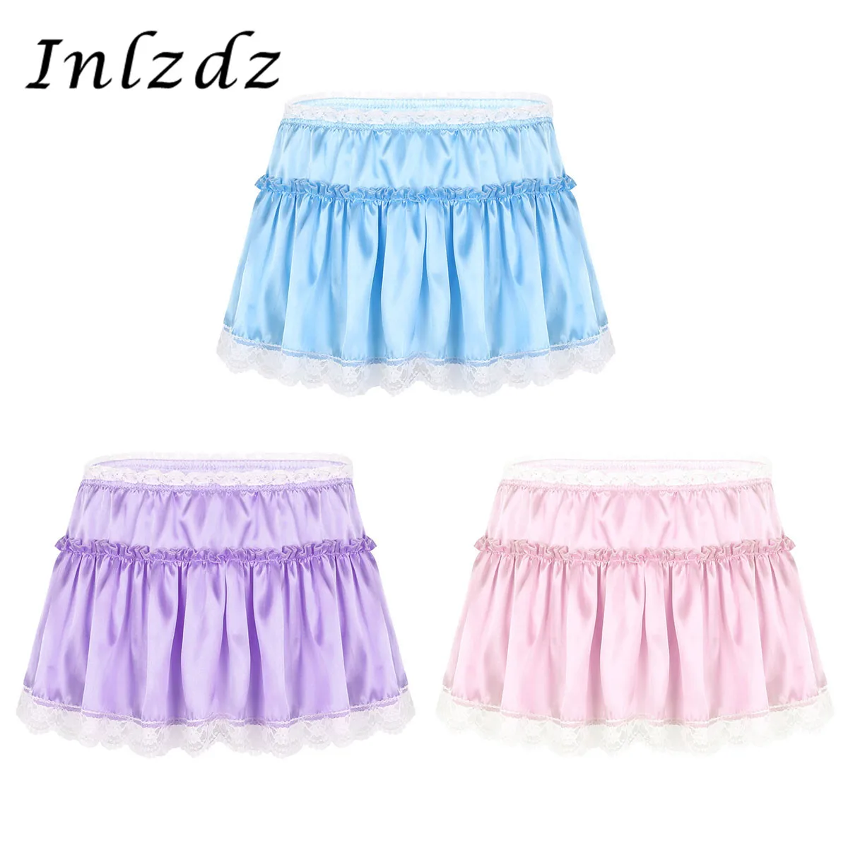 Мужская атласная мини-юбка Короткая с оборками трапециевидная | Тематическая