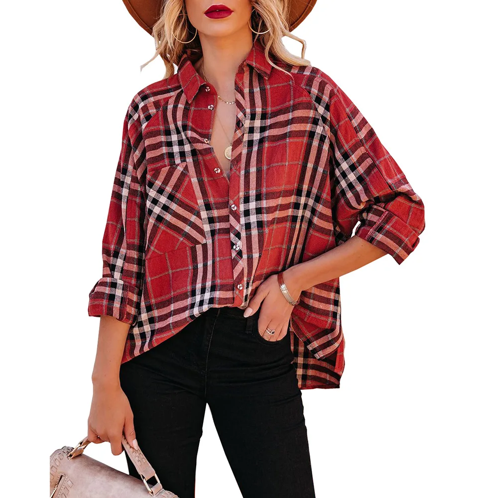 2022 Spring New Blouse Plaid Shirts Women Clothing Turn Down Collar Long Sleeve Button Casual Maternity Clothes Ropa Premama