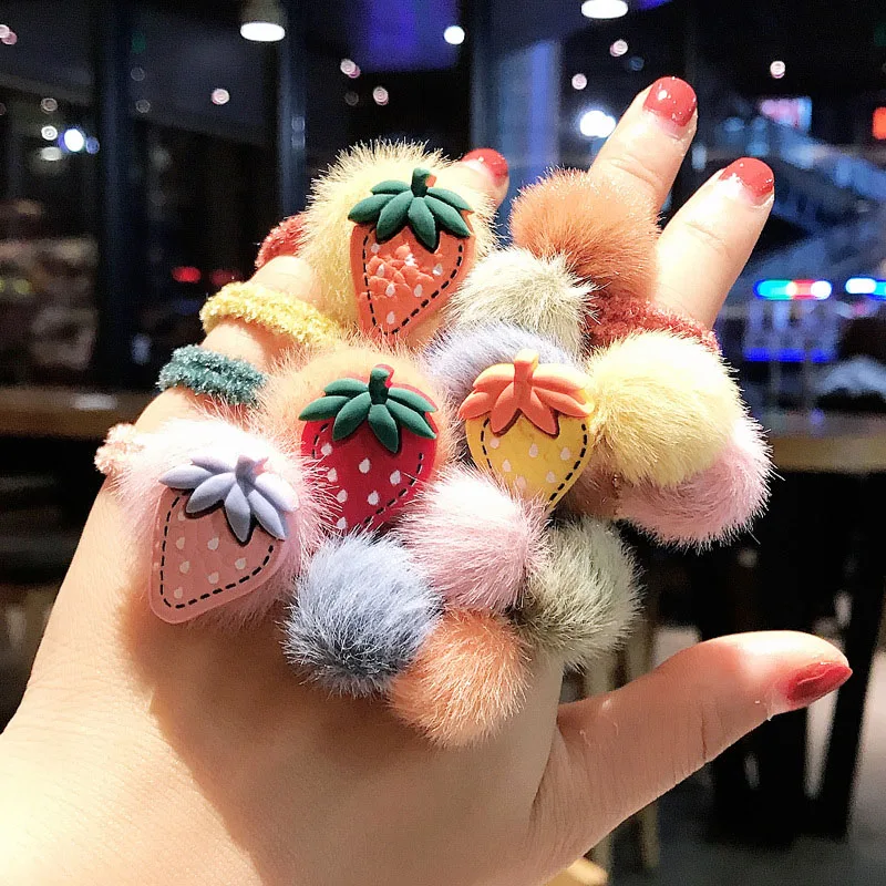 Милые Клубничные колечки из искусственного меха мягкие плюшевые для волос