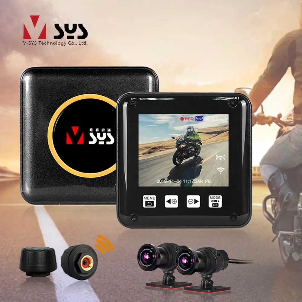 VSYS F6X 2 Channel Motorcycle DVR with TPMS & Parking Mode Moto Camera SONY Starvis Night Vision Waterproof Motorbike Dash Cam