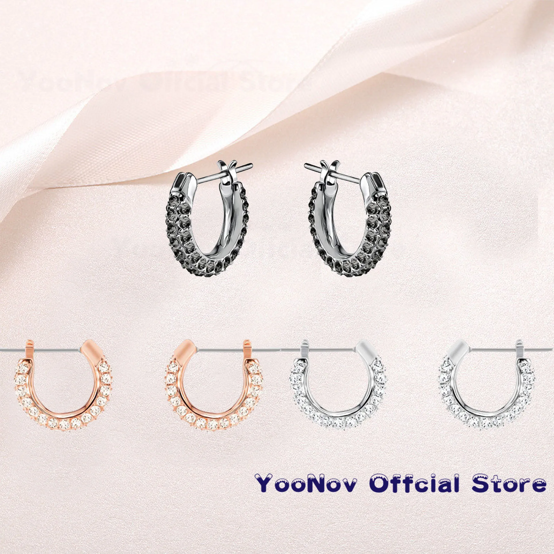 

SWA Fashion Jewelry Original Charming Geometric Half Round Earrings Unique Crystal Pierced Stud Earrings Romantic Gift For Women