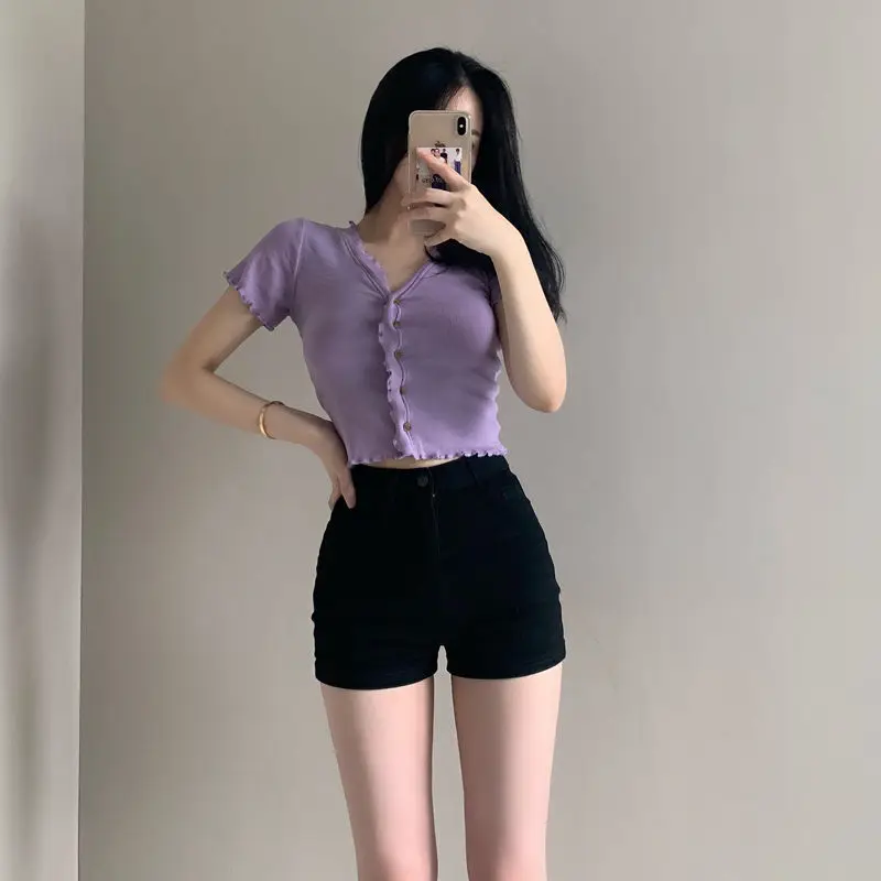 

Solid Shorts Women Simple Casual Crimping Elasticity High Waist All-match Style Students Fashion Trousers Summer Dance Bottoms