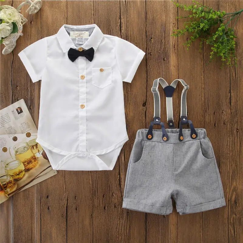 

PUDCOCO Toddler Infant Baby Boy Gentleman Clothes Short Sleeve Shirt Romper Top Bib Pants Shorts Outfit Set 0-24M