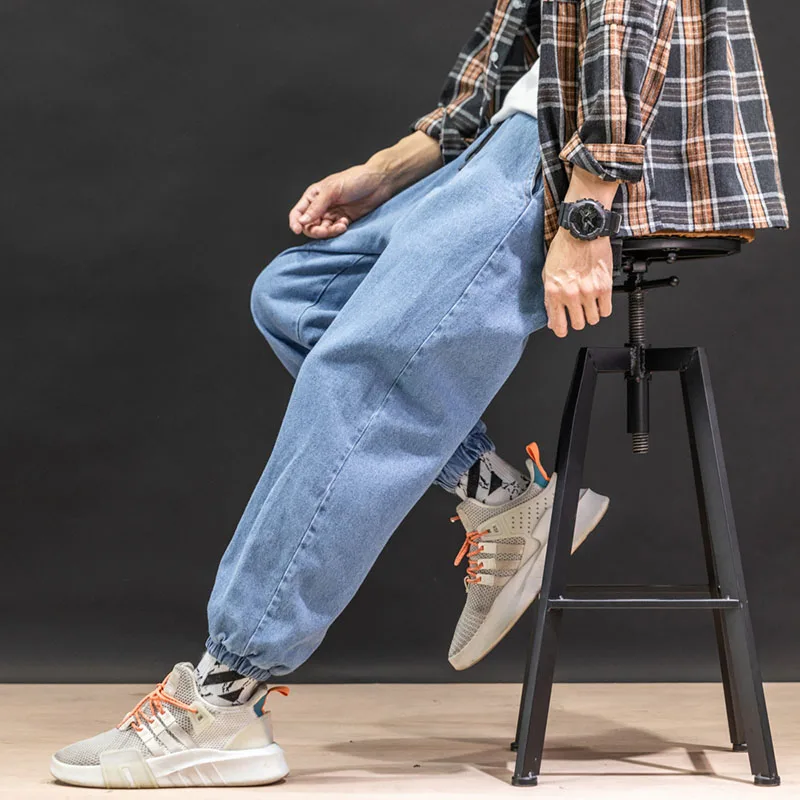 Модные черные джинсы в стиле ретро мужские шаровары Харадзюку Свободные