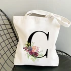 Женская Холщовая Сумка-тоут с 26 буквами, вместительная сумка-мессенджер на плечо с цветочным принтом, 2021