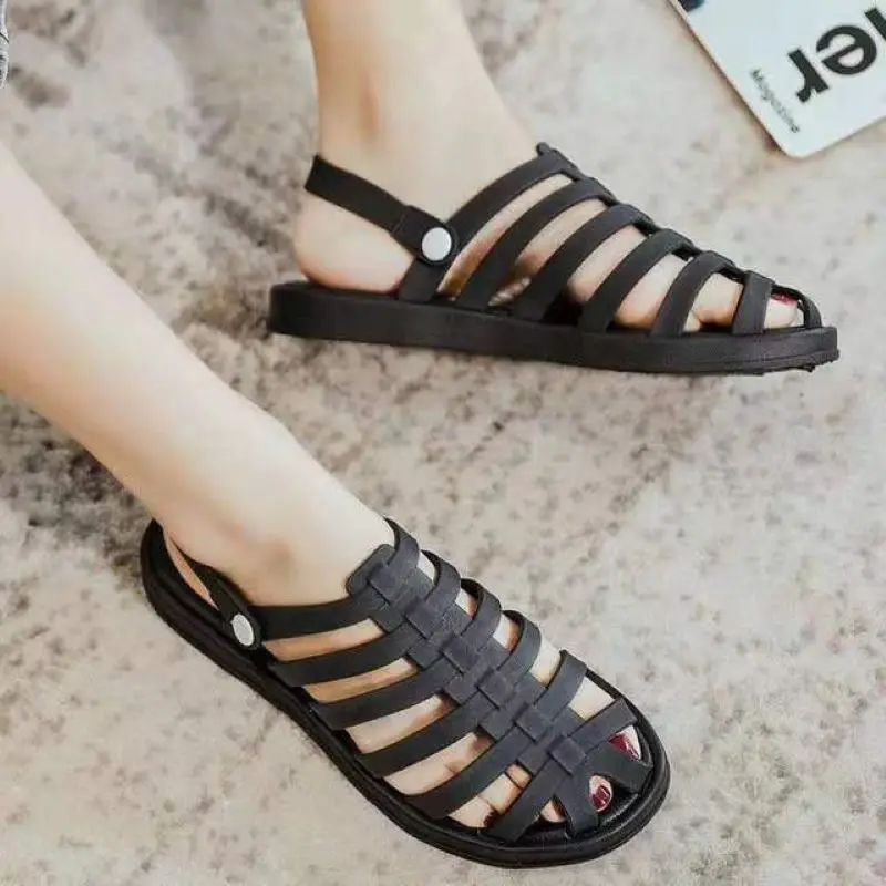 

2021 Summer Women Shoes Sandals Slippers Dual Wear Roman Jelly Shoes Header Hollow Out Flip Flop Female Flat Beach Sandals