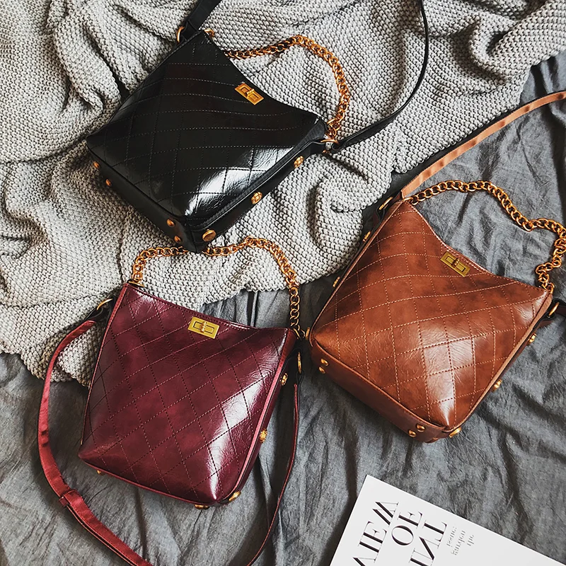 

Brand Women Leather Handbags Ladies Large Chain Tote Bag Female Pu Shoulder Bags Bolsas Femininas Sac A Main Brown Black Red