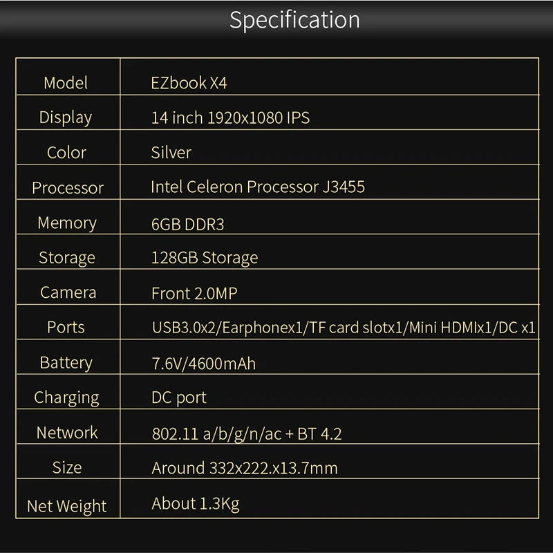 Jumper Ezbook X4 ноутбук 14 дюймов Безель Ips ультрабук In-tel Celeron J3455 6 Гб Ram 128 ГБ Rom Ноутбук 2