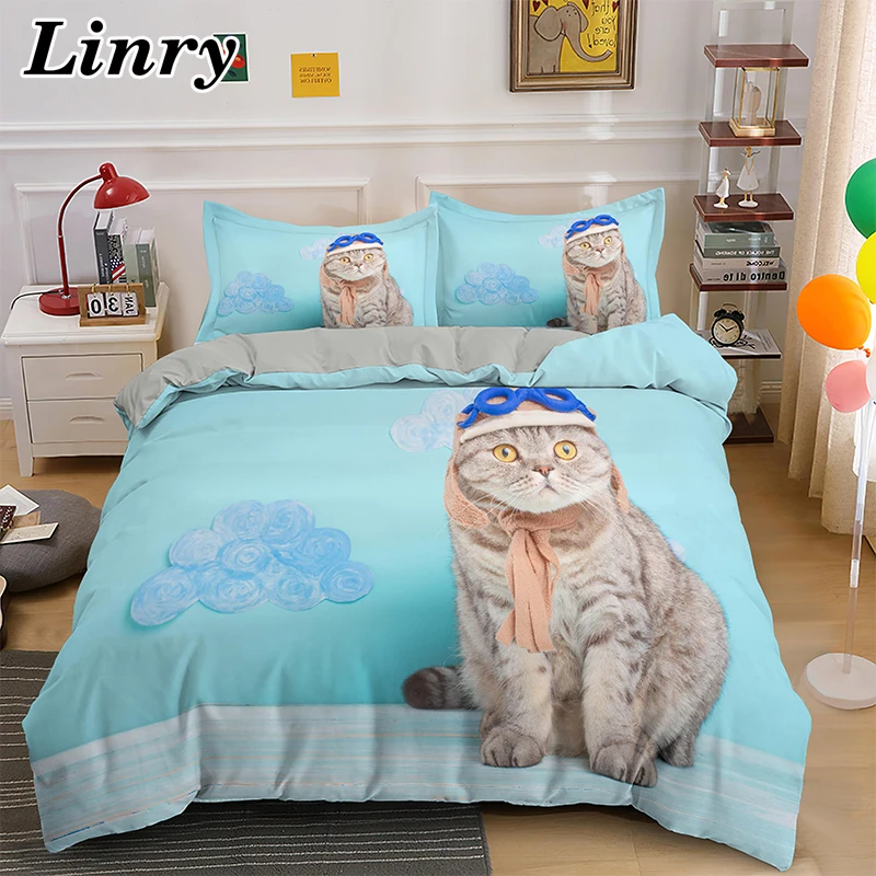 

Kawaii Cat Bedding Set Lovely Duvet Cover Pillowcase Single Twin Queen King Size Luxury Animal Quilt Cover Kids Boys Girls Gift