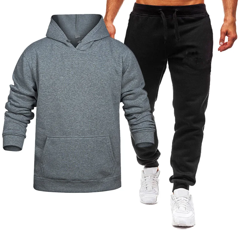 Brand Clothing Mens Fashion Tracksuit Casual Sportsuit Men Hoodies Sweatshirts Sportswear pure colour Coat+Pant Men Set