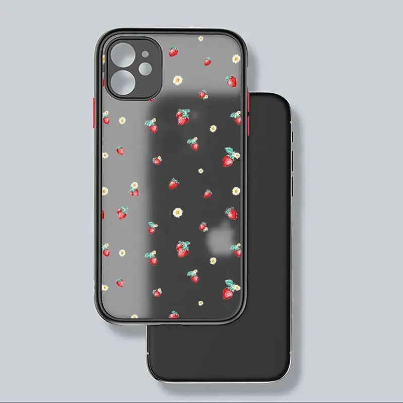 

Pink red strawberry cartoon fruit art Phone Case black matte transparent For iPhone 7 8 x xs xr 11 12 pro plus mini max