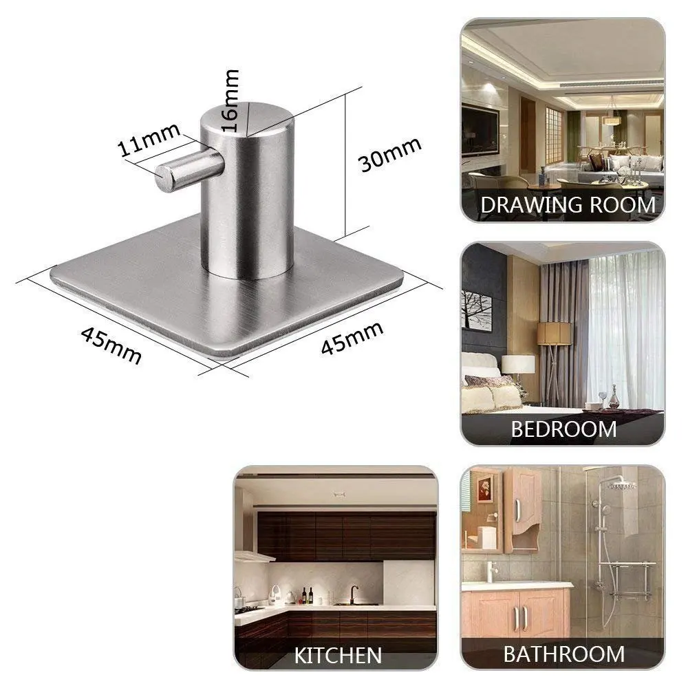 Pack 5 Hooks self-adhesive hook bag 304 stainless steel hat towel robes hanger bathroom kitchen washroom closet Promot | Строительство