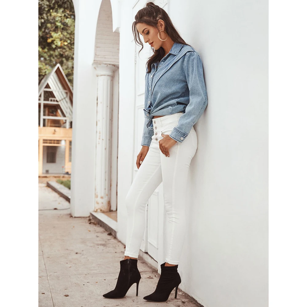 

Spring Autumn Hot Sale New European American Fashion Women's Tops Regular Denim Long-Sleeved Shirts