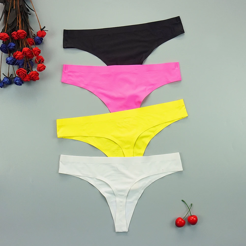 

3Pcs/Lots Seamless Thongs Ladies Underwear Woman Panties Stringi Ice Silk Sports Intimate Panty Women Underpants S-4XL Six Color