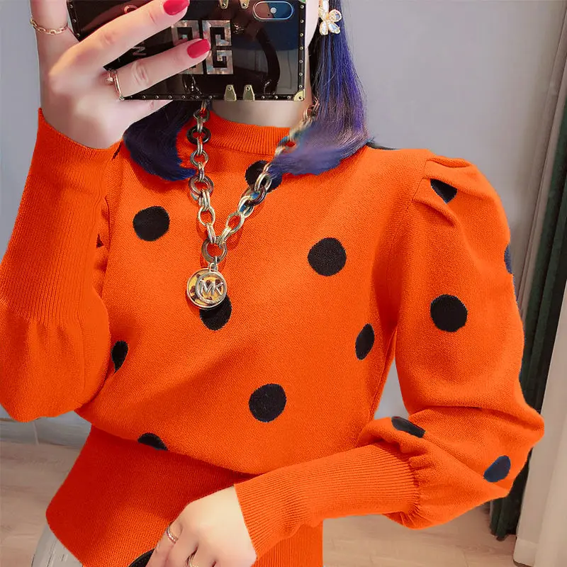 

Autumn 2021 New Wave Point Loose Skinny Long Sleeve Sweater Knitted Shirt Ladies Temperament Short Winter Jacket