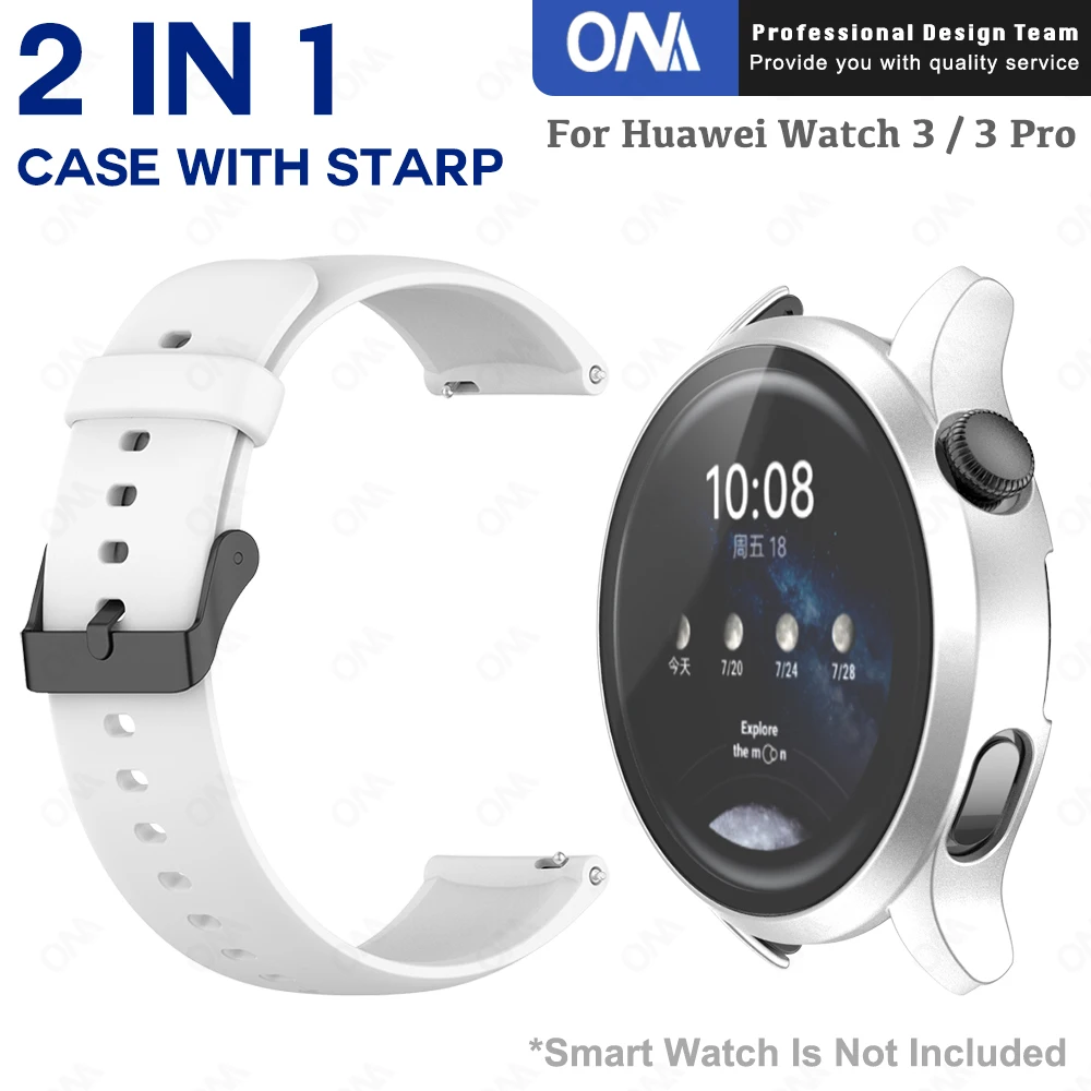 

2-in-1 Matte Protective Case + WatchBand For Huawei Watch 3 Pro 46mm 48mm Silicone Strap Band Screen Protector 9H Tempered Glass