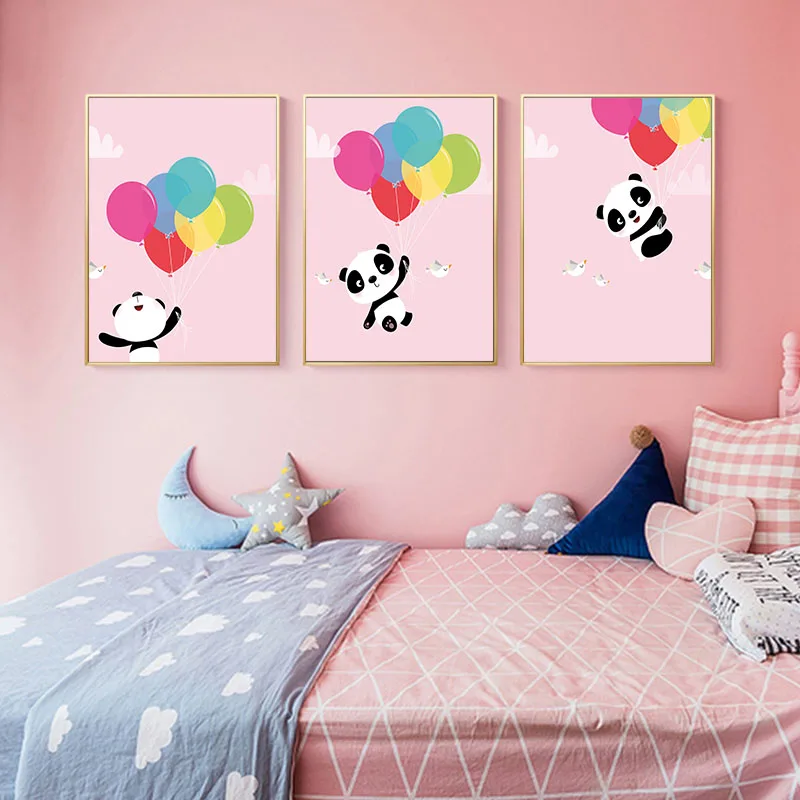 Панда для девочек детская Настенная картина животные холст плакат мультфильм