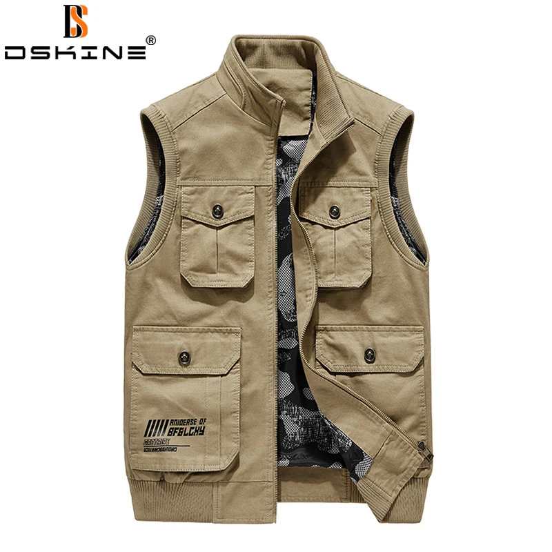 

Men Vest Autumn Sleeveless Jacket 2021New Spring Casual Fashion Outdoor Fishing Military Tactical Multi-Pocket Jacket Coat M-5Xl