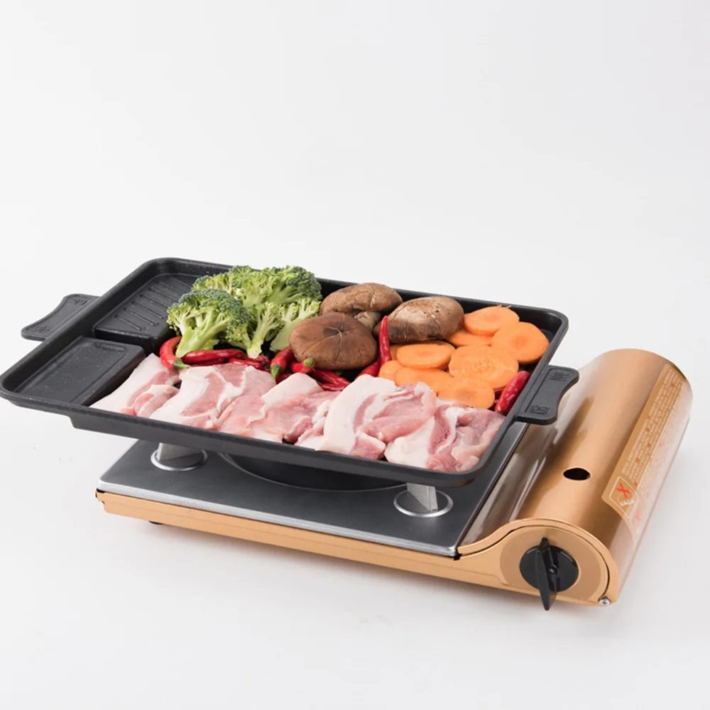 

1Pc Aluminum Alloy BBQ Grill Pan Non-stick Barbecue Grill Plate (Black)