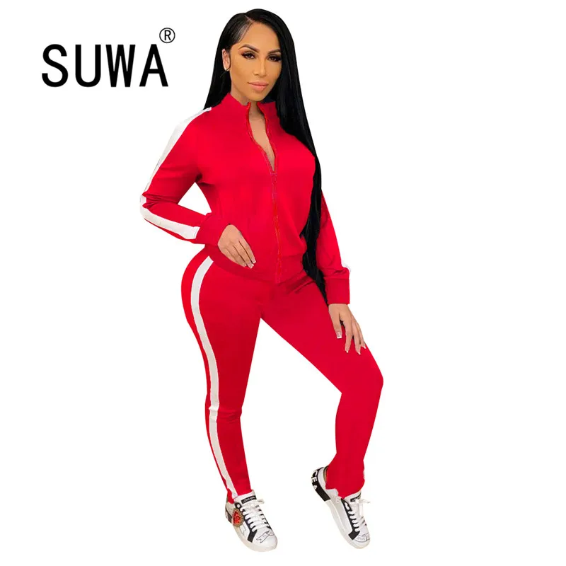 

Loungewear Women Tracksuit Two Piece Sets Front Zipper Long Sleeve Coats Top High Waisted Pants Jogger Suit Wholesale Clothing
