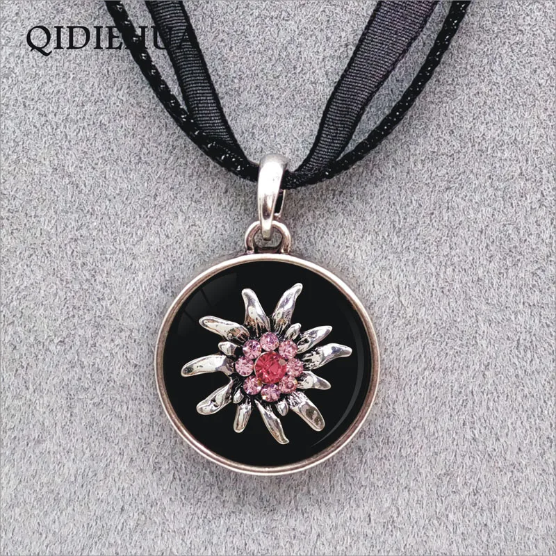 Новый стиль серебряное ожерелье Эдельвейс кулон баварский круглый кабошон сплав