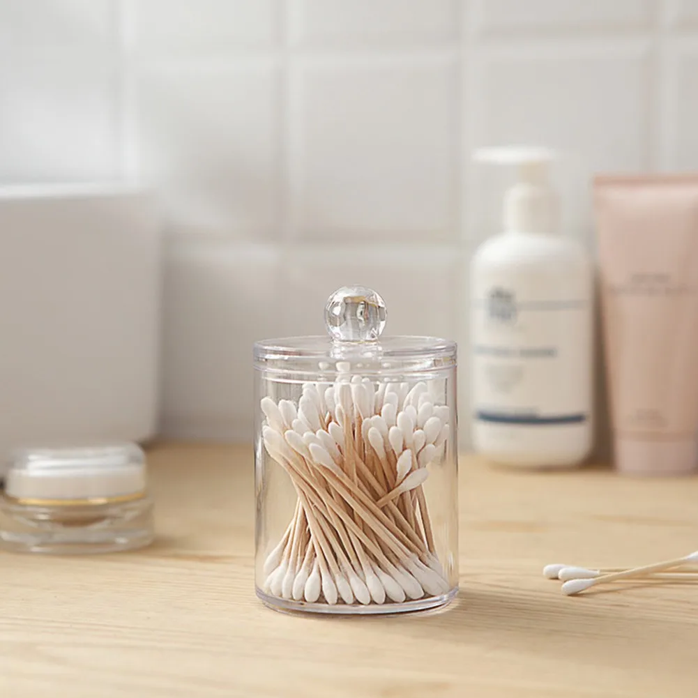 

Plastic Cotton Swab Rod Makeup Cotton Pad Organizer Storage Box Crystal Transparent Bathroom Jewelry Container Box With Lid