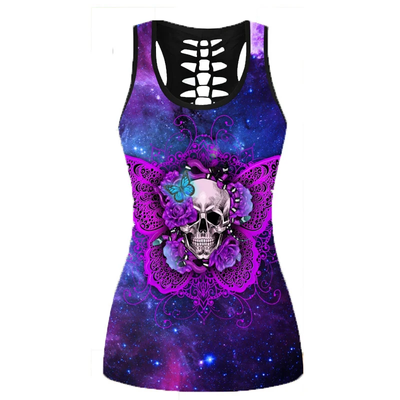 

Purple Skeleton Sleeveless Y2k Tees Tops for Women Goth Graphic T Shirts Plus Size Clothing Summer Harajuku Punk Grunge Tshirts