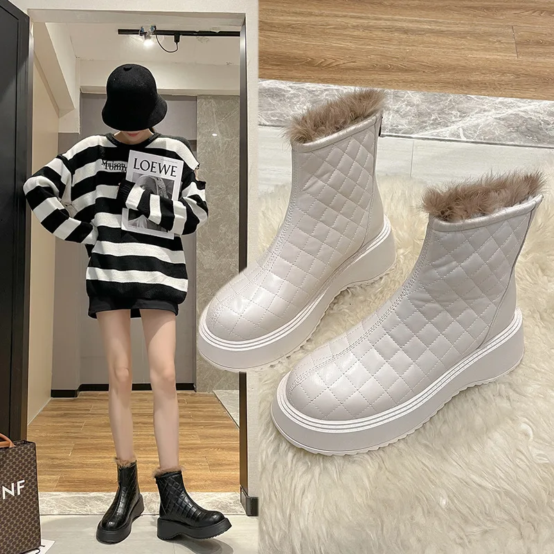 

Новинка 2021, зимние водонепроницаемые теплые женские ботинки средней длины из искусственной кожи с бархатной подкладкой, хлопковая обувь на...