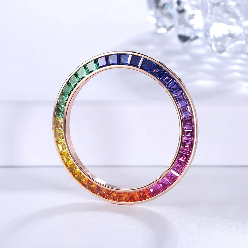 Ins Hot Sale Watch Parts DIY Rainbow Gemstone Stainless Steel and CZ Perfect Match 40mm Colorful Bezel