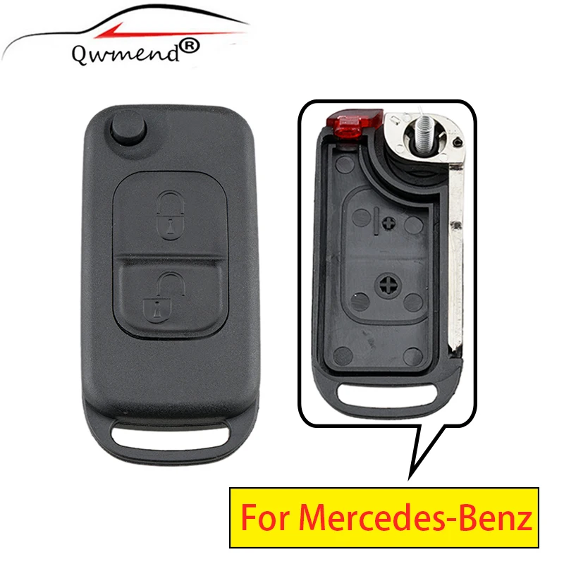

QWMEND 2 Buttons Car Remote Key Shell for Mercedes Benz A C E S 1993-2003 Flip Car Key Case Cover HU64 Blade