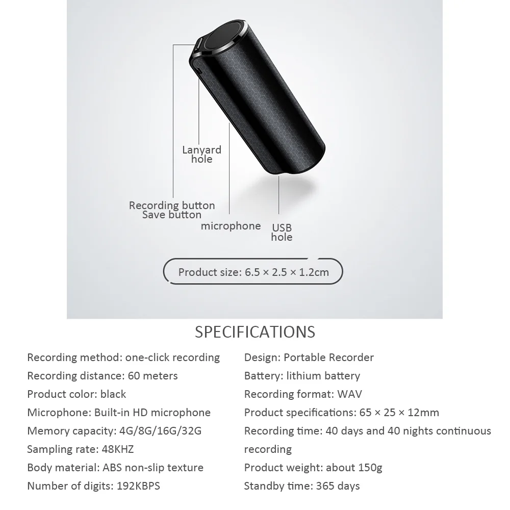 Mini Audio Recorder 600 Hours Recording 8GB 16GB 32GB Magnetic Professional Digital HD Phone Noise Reduction Remote | Электроника