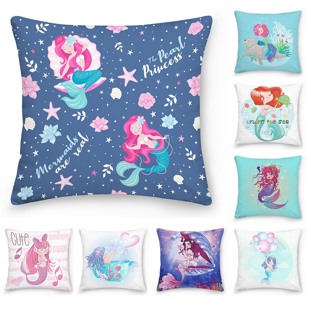Чехол для подушки с рисунком русалки 45x45 см | Дом и сад