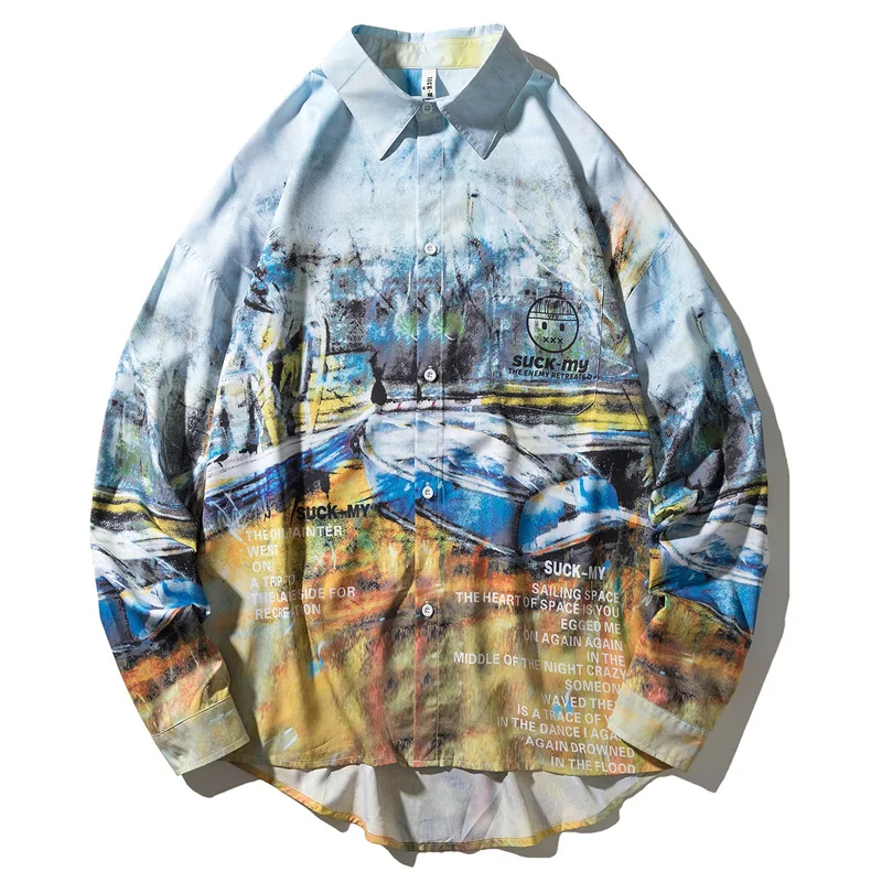 

Trendy Casual shirt men latest Summer digital printing long-sleeved shirt banquet party street men's clothing loose shirt